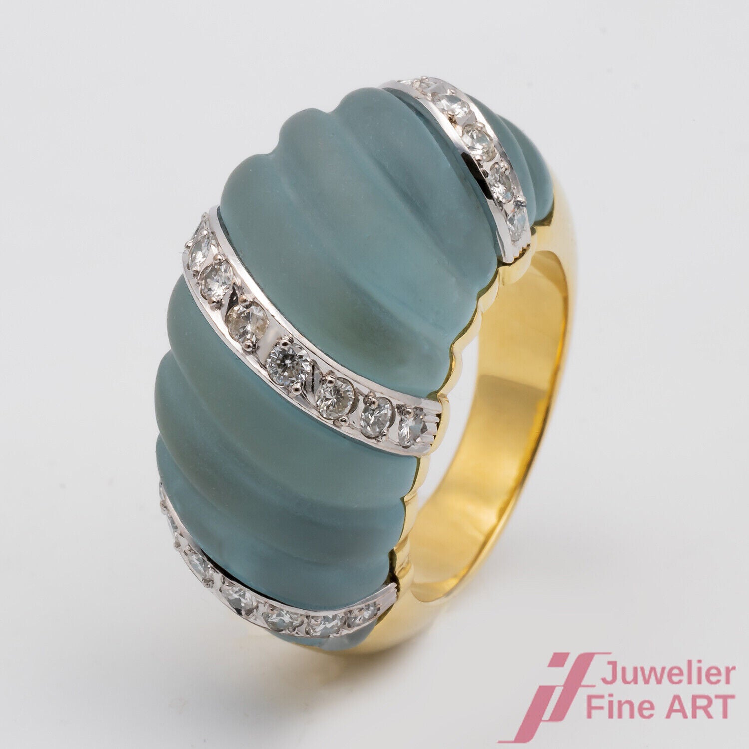 Ring Kuppelring Bucherer 750/18K Gelbgold Aquamarin blau Brillanten Einzelstück