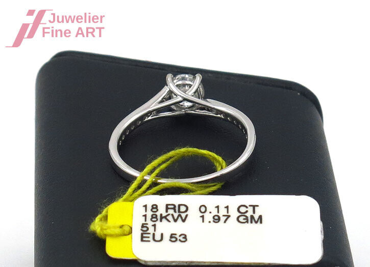 Solitärring/Akzent 18K WG -1 Brill. 0,52 ct H/vs1 - Akzent 0,11 ct TW/vsi - 52,5