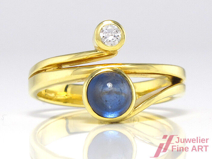 Ring mit Saphir & 1 Brillant ca. 0,045 - 14K/585 Gelbgold - Gr.48 - 3,8 g