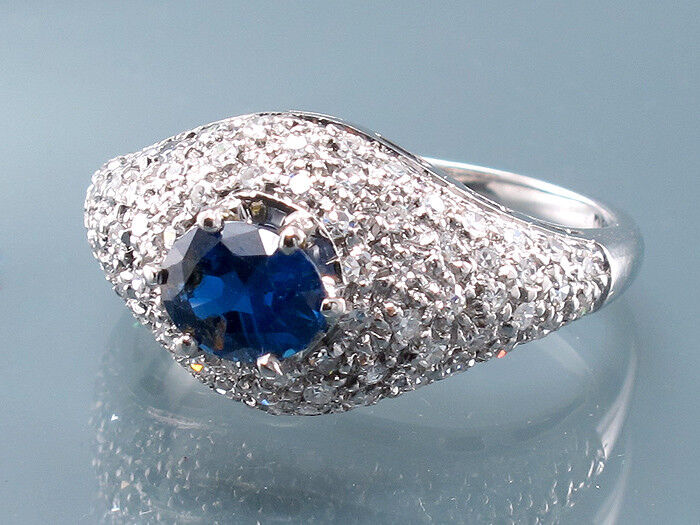 Ring 750/18K Weißgold Saphir Safir blau Diamanten Brillanten Größe 50