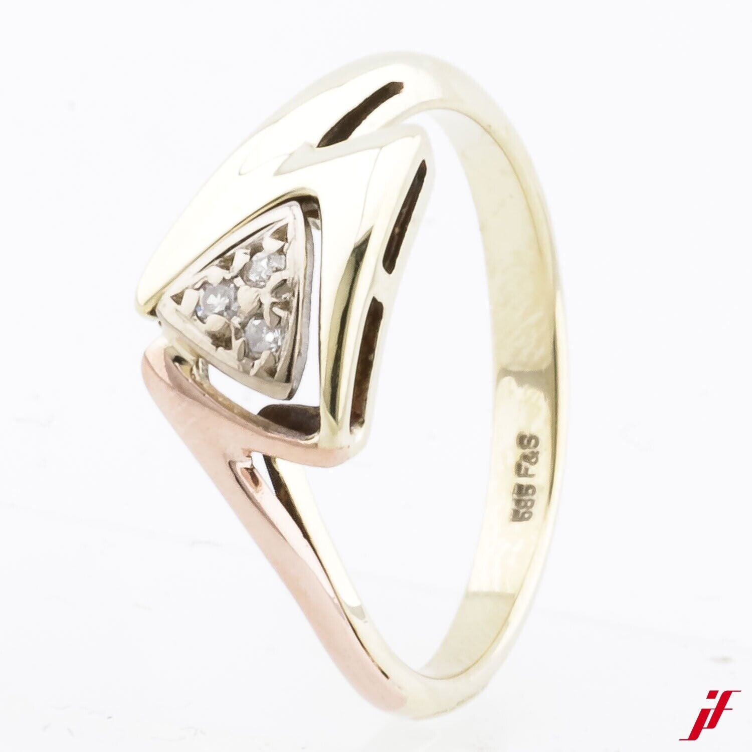 Ring Klassisch 585/14K Gelbgold Weißgold 3 Diamanten Brillanten zus. 0,10 ct  55