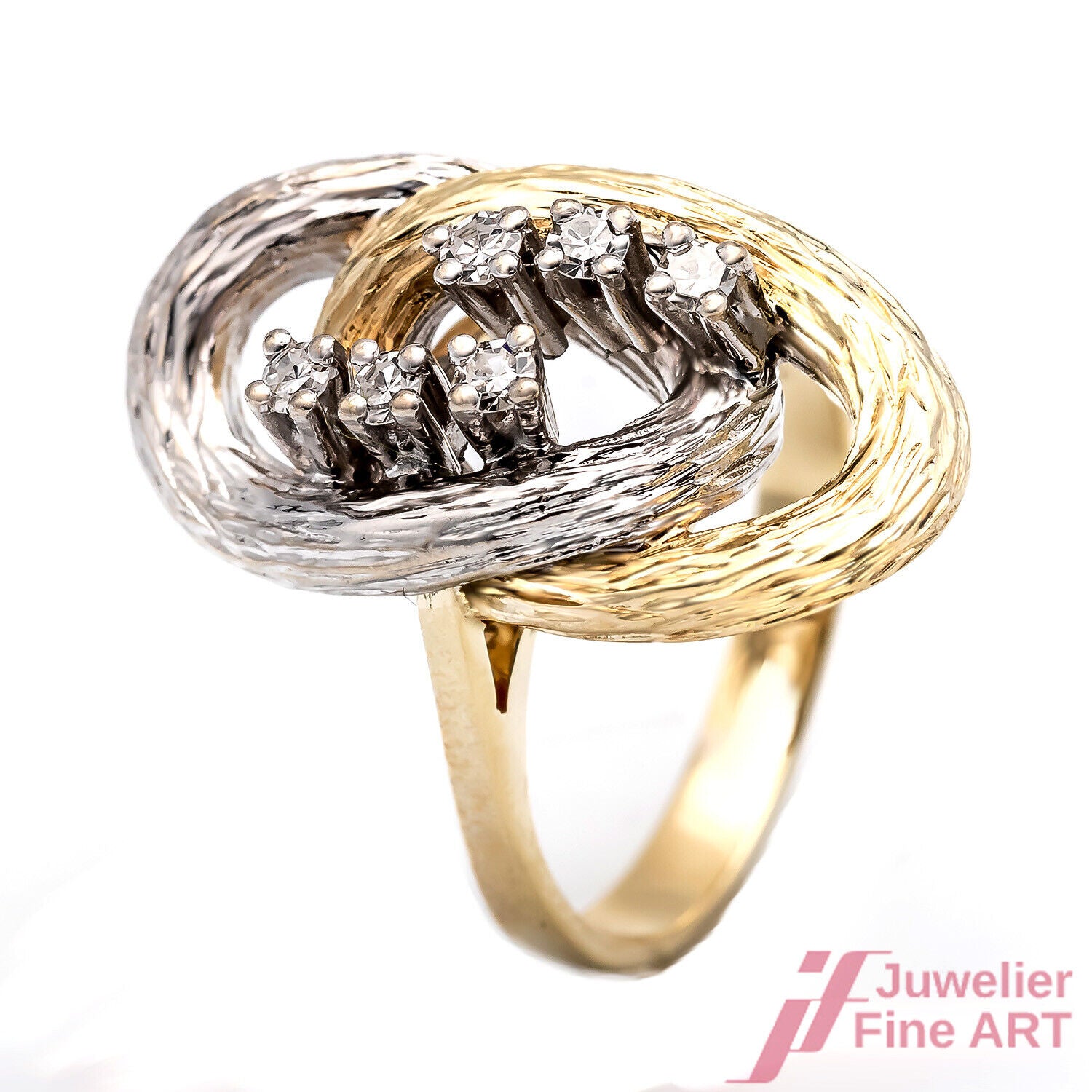 Ring Brezel 585/14K Weißgold Gelbgold Diamanten Achtkant Größe 51