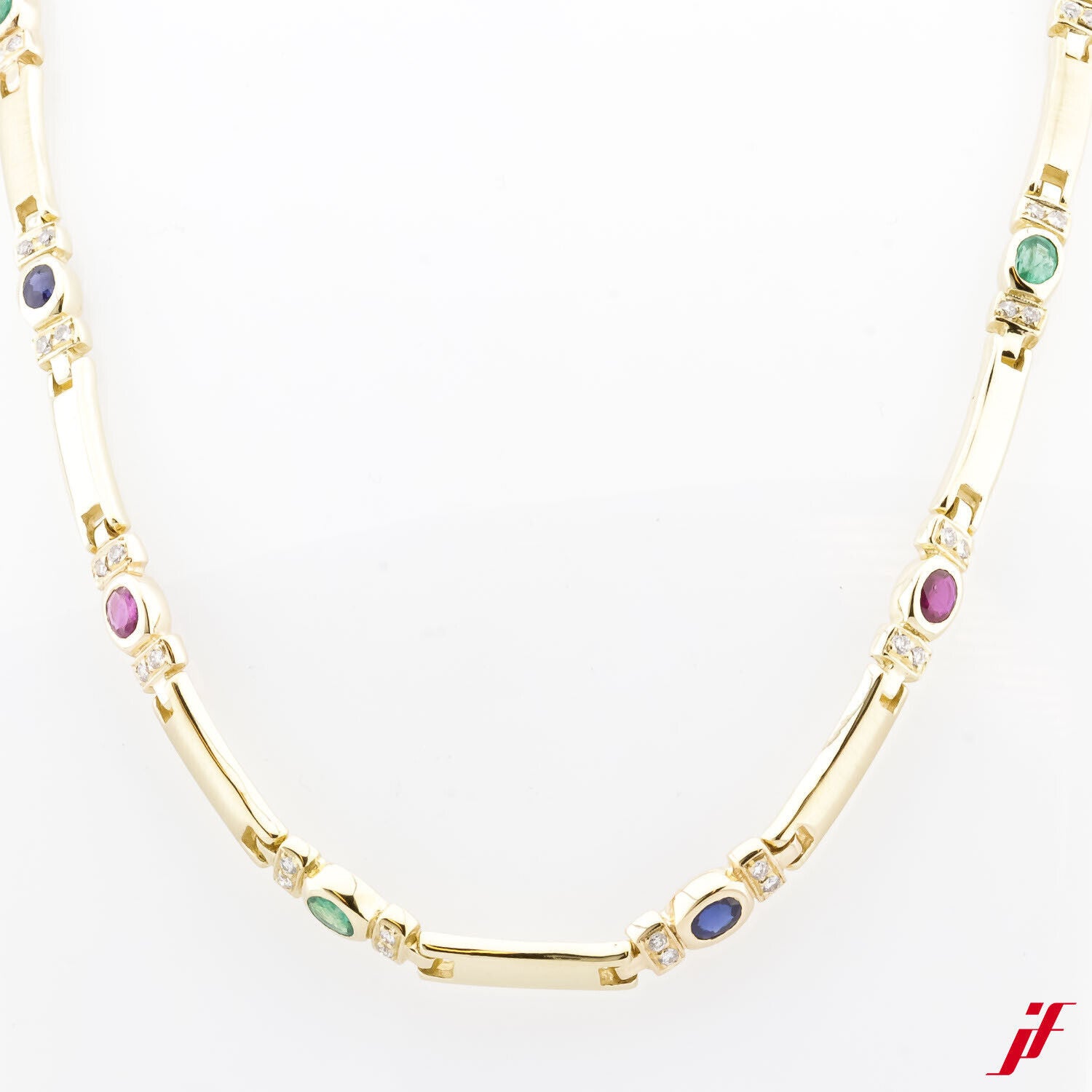 Collier 18K Gold 8 Edelsteine 1,60 ct 32 Brillanten 0,64 ct 42 cm Wert 6.500,-*