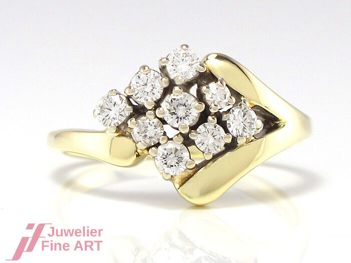 Ring in 14K/585 Gelbgold mit 9 Diamanten ca. 0,50 ct TW/SI - 3,1 g - Gr. 50