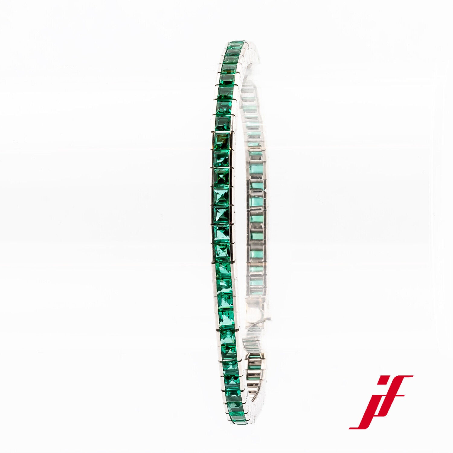 Armband Tennis 750/14K Weißgold Smaragde Emerald Cut zus. ca. 11 ct 18 cm Länge