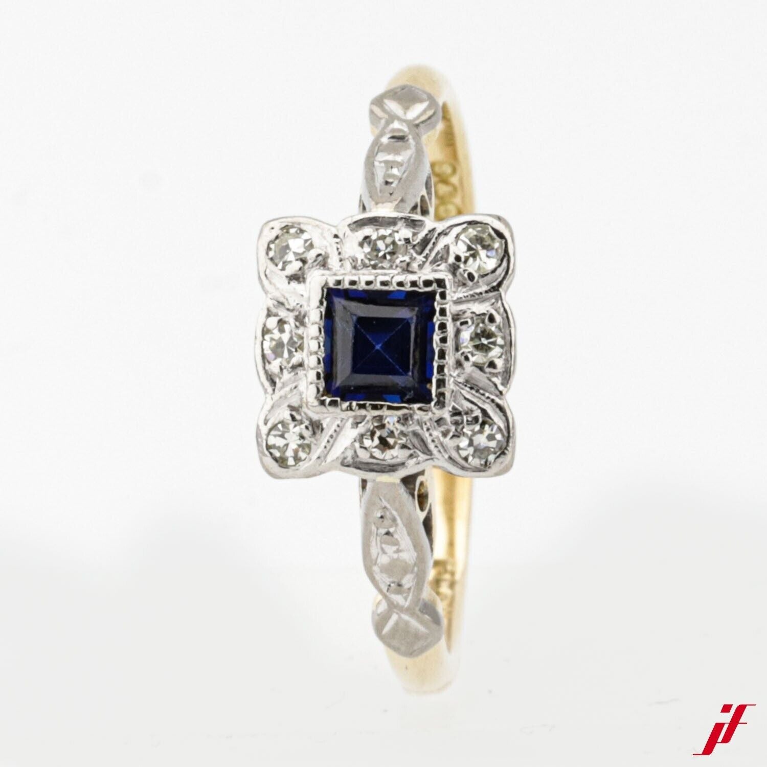 Ring 18K Gold 900 Platin 1 Saphir 8 Diamanten 0,08ct - Wert 1.000€