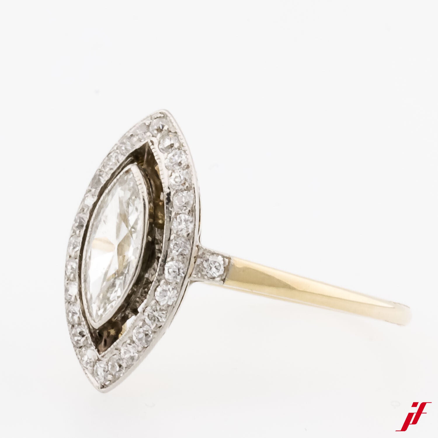 Ring Klassisch 585/14K Gold 1 Navette ca. 1,2 ct  29 Diamanten ca. 0,29 ct  58