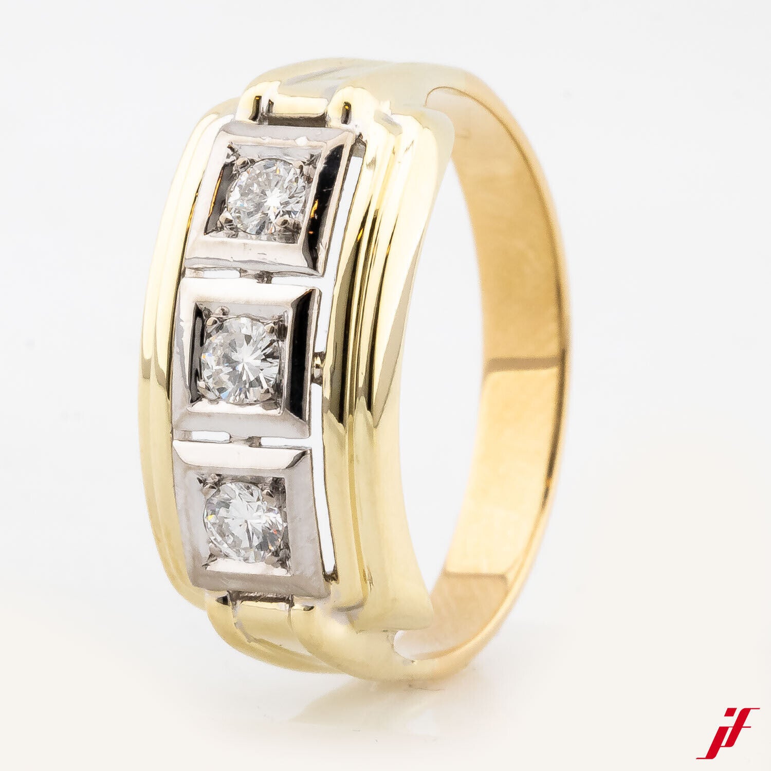 Ring Klassisch 585/14K Gelbgold Weißgold Diamanten Brillanten Ringgröße 59,5