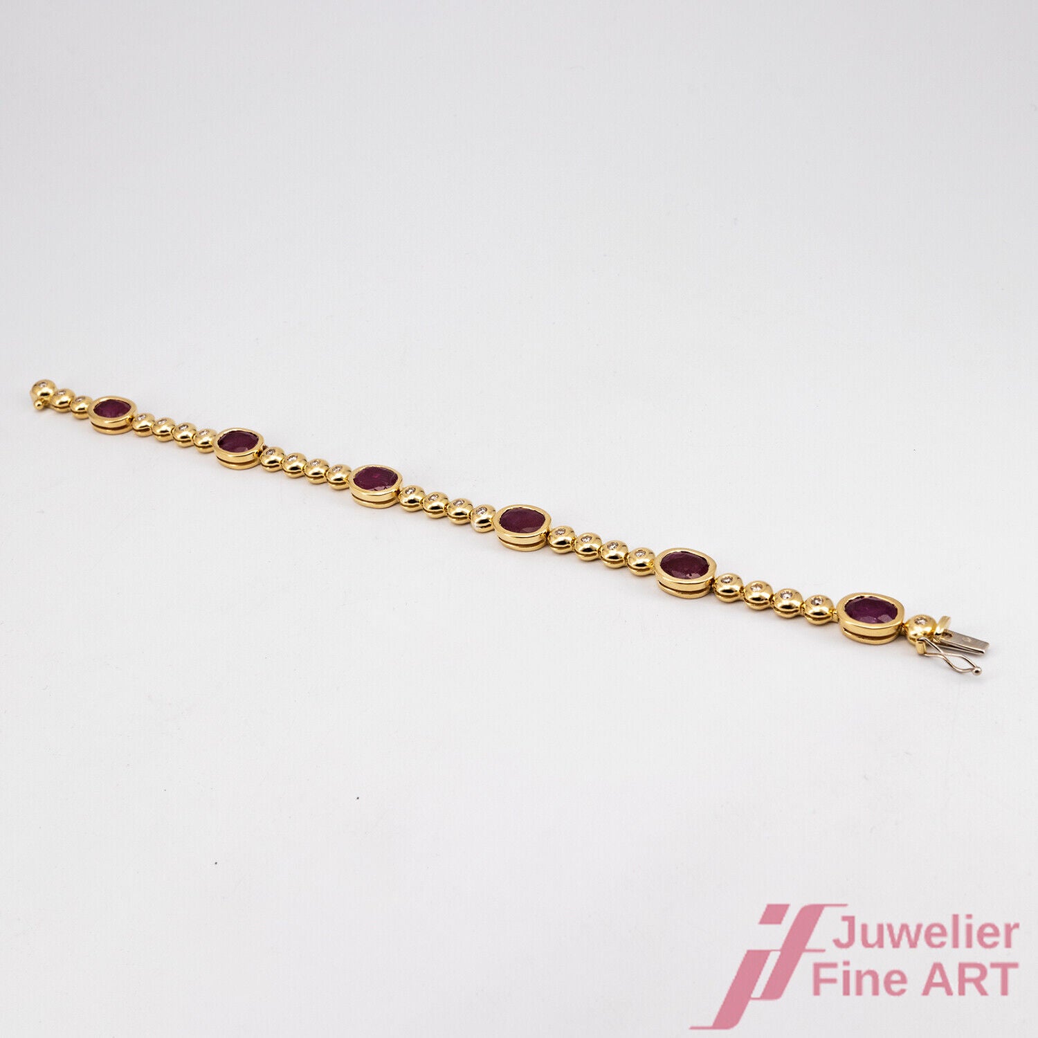 Armband Bracelet 750/18K Gelbgold rote Rubine Diamanten Brillanten 17,5 cm