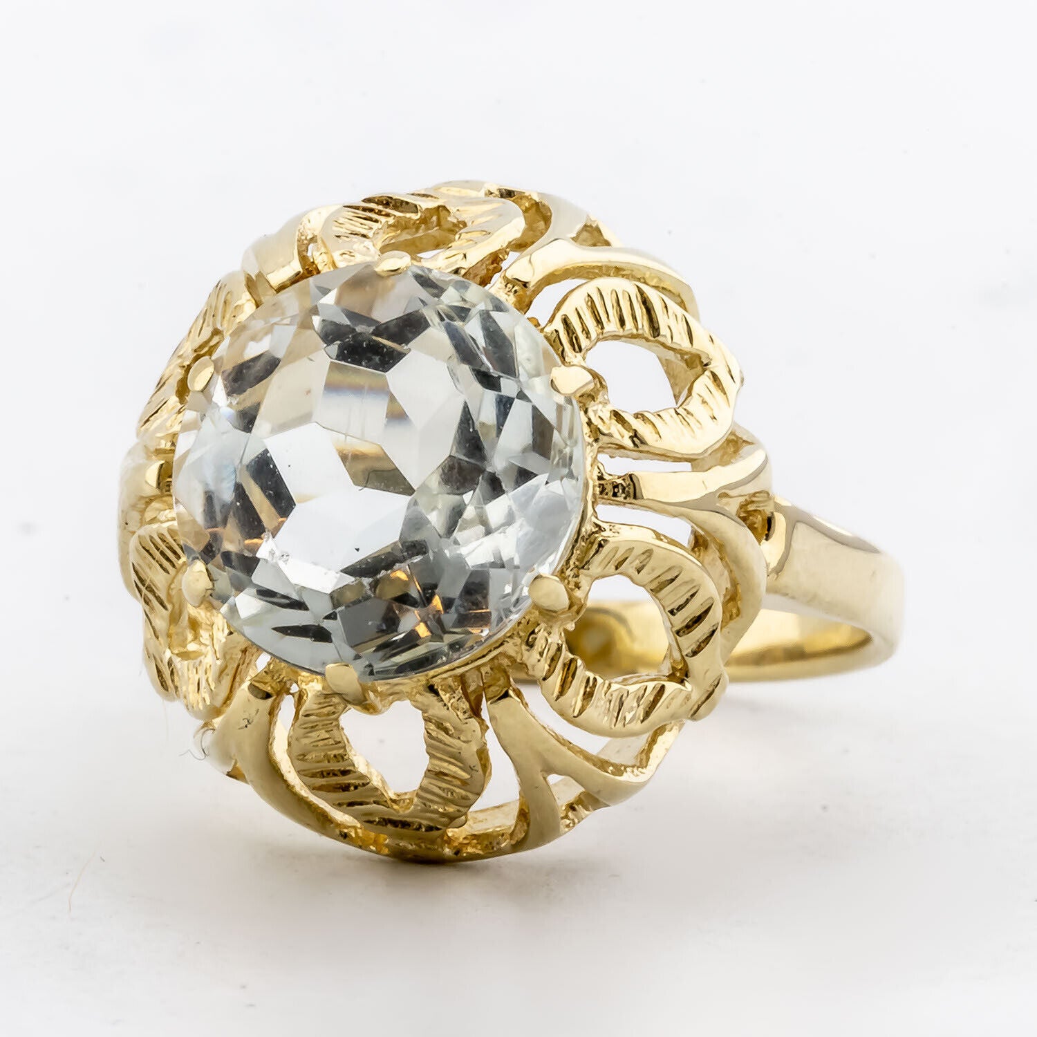 Ring Klassisch Verziert 585/14K Gelbgold 1 Aquamarin Größe 51 TOP