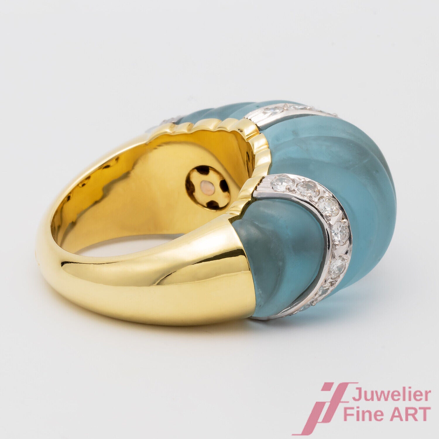 Ring Kuppelring Bucherer 750/18K Gelbgold Aquamarin blau Brillanten Einzelstück