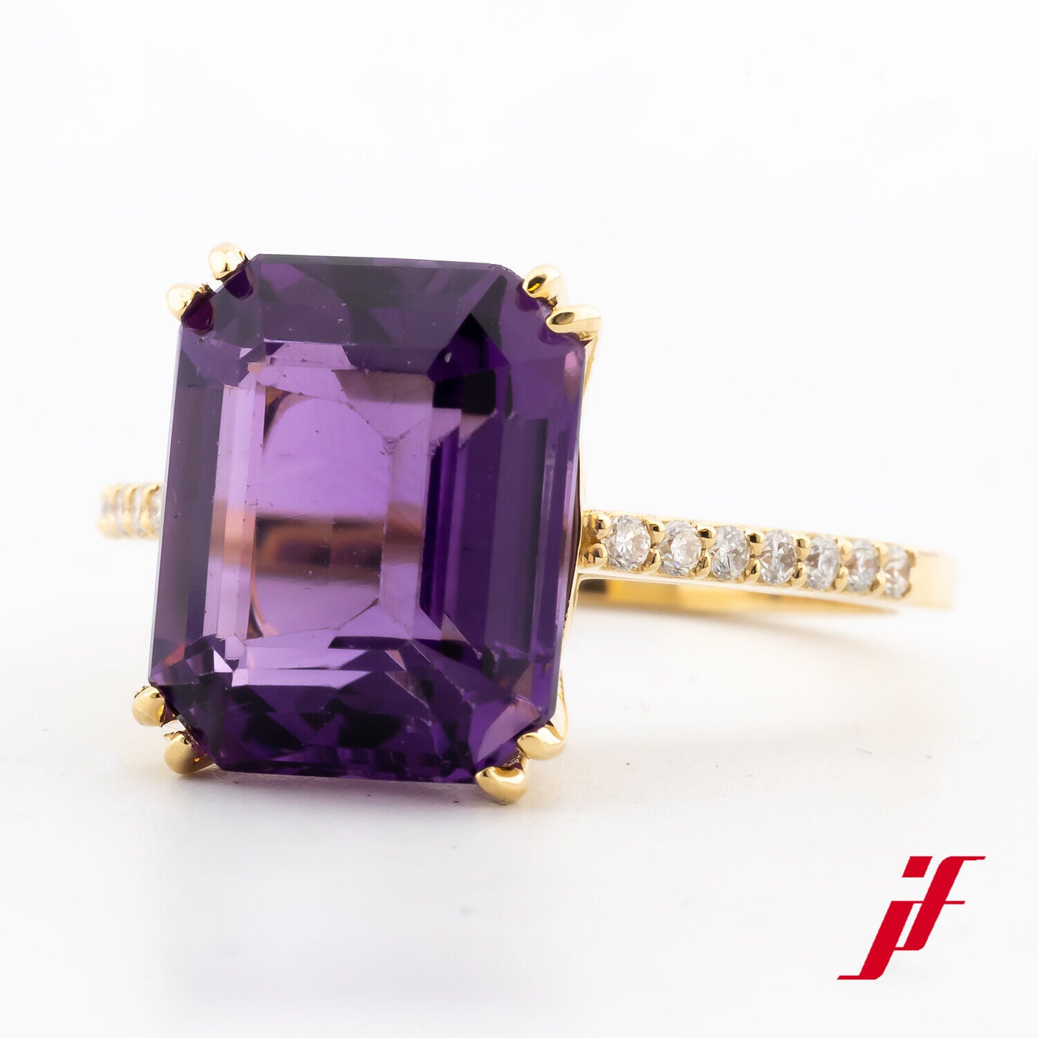 Ring Solitärring mit Akzentbesatz 18K Gelbgold 1 Amethyst Diamanten Größe 53 Neu