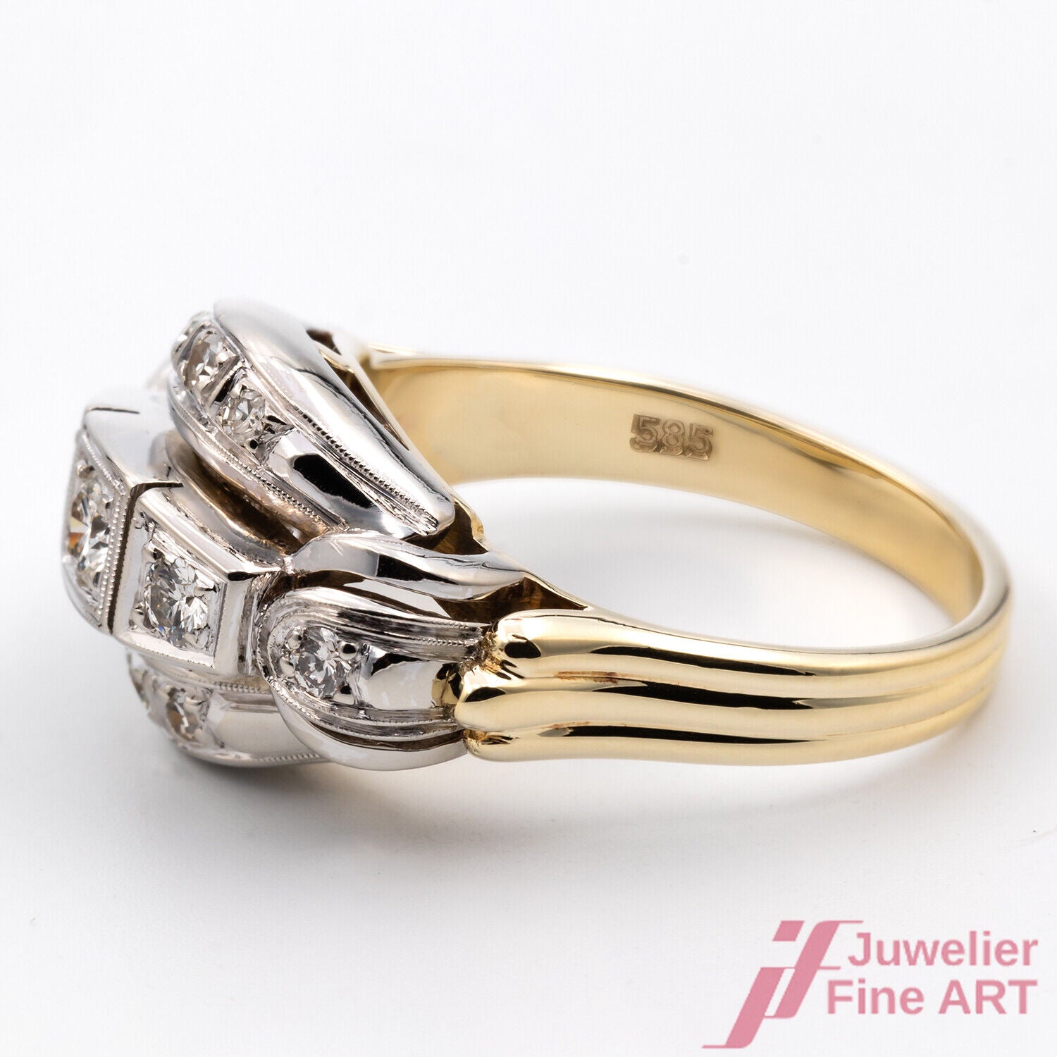 Ring 585/14K Gelbgold Weißgold Diamanten Brillanten Größe 54