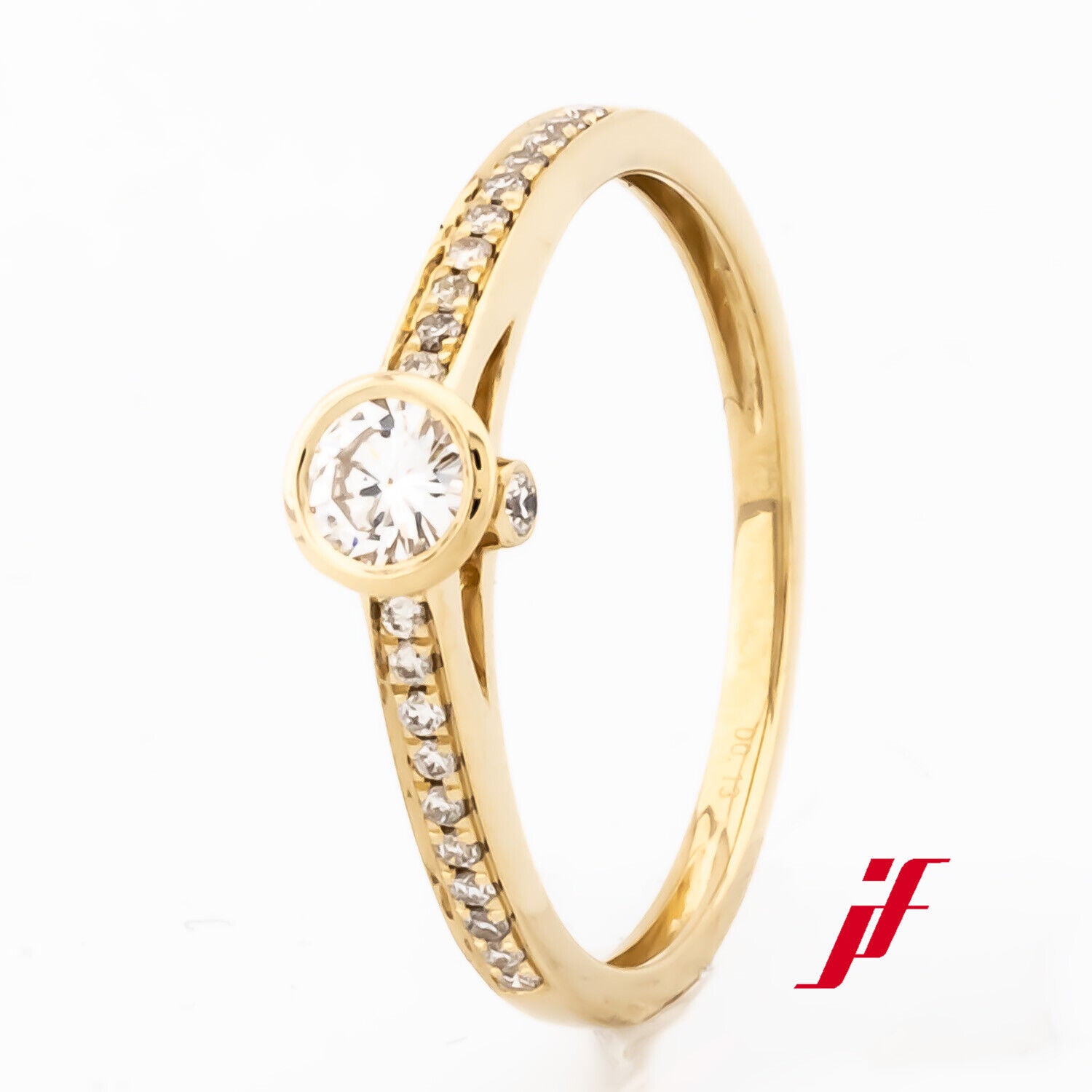 Ring Solitärring mit Akzent 750/18K Gelbgold Diamanten Brillanten Ringgr. 53 TOP