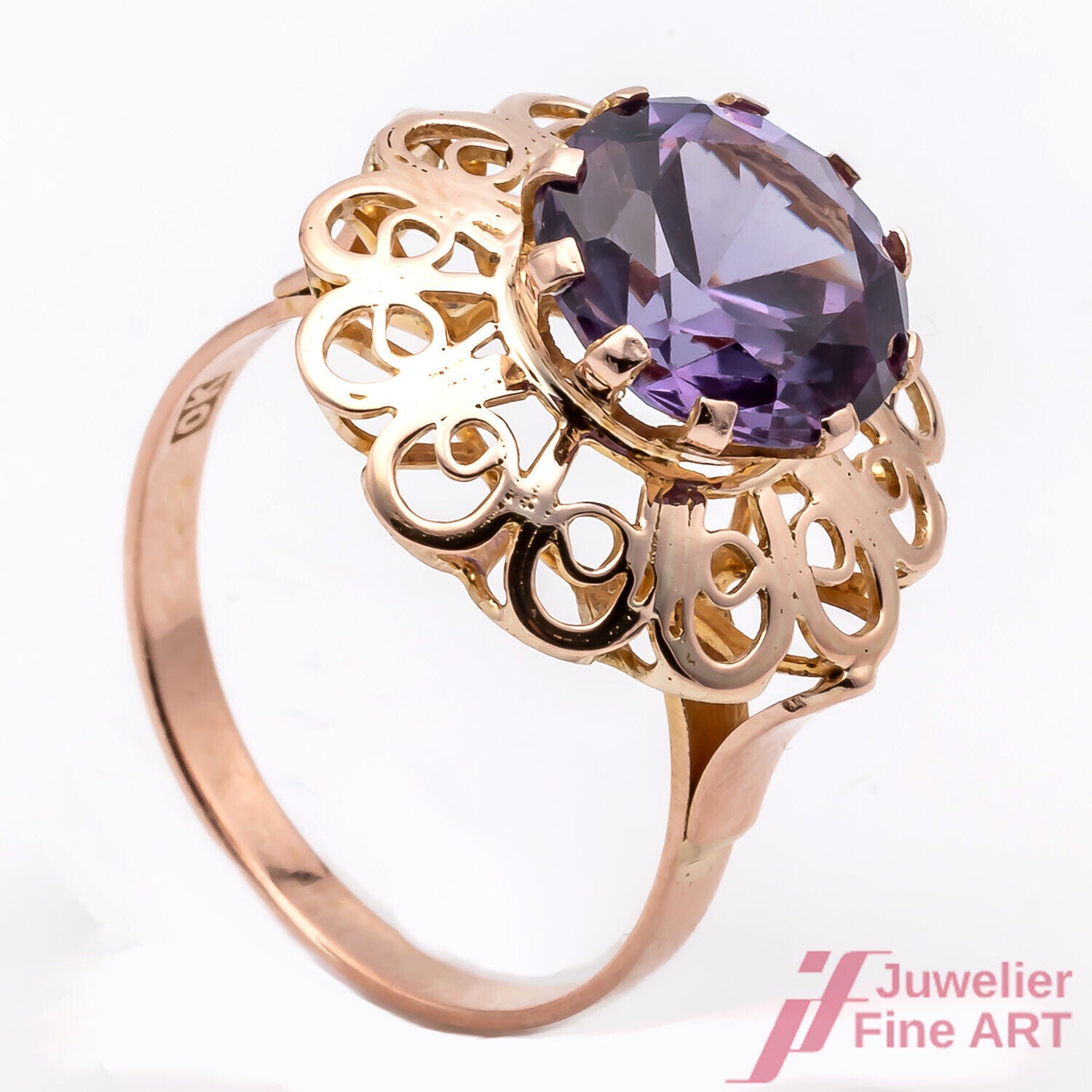 Ring Cocktailring 585/14K Roségold 1 Amethyst, facettiert  Göße 55