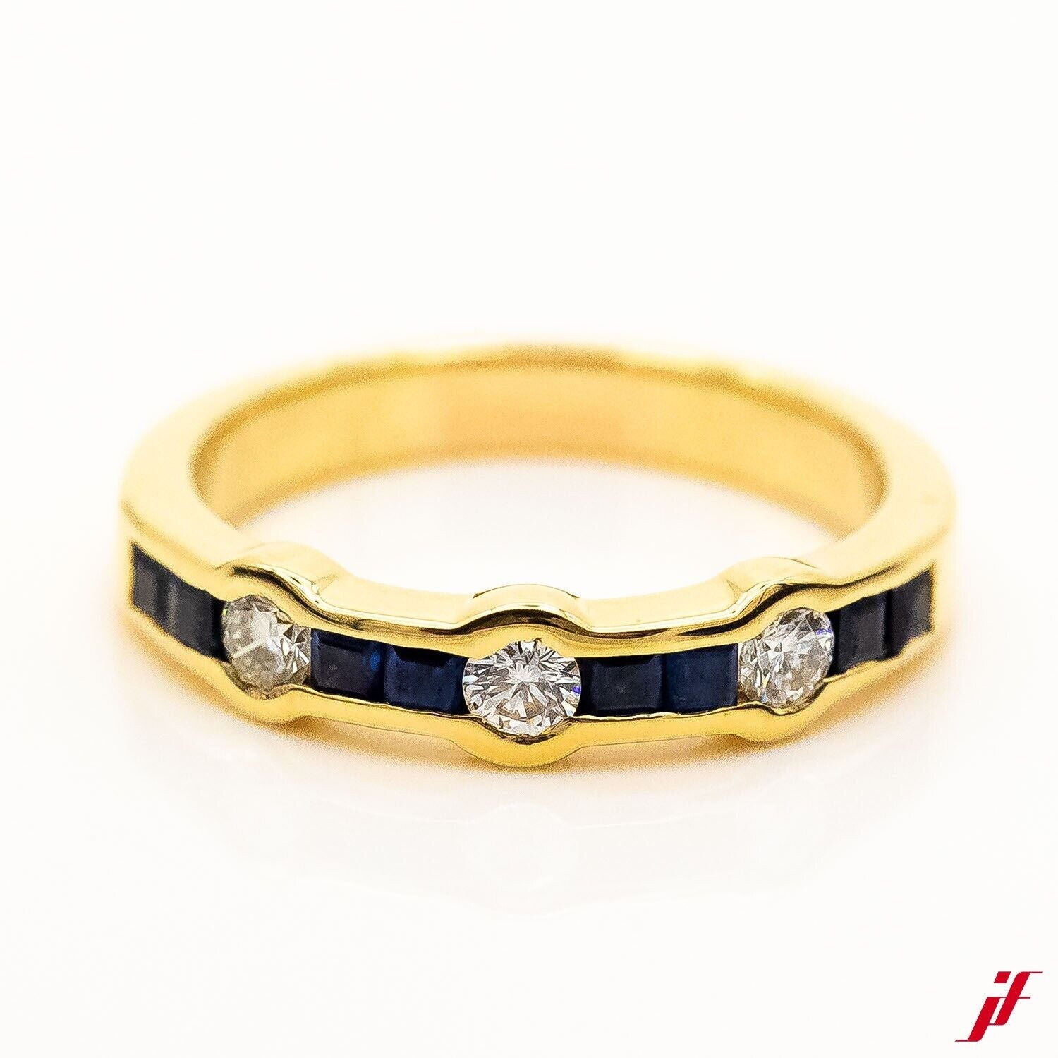 Ring Halbmemoire 18K 750 Gelbgold Diamant ca 0,45 ct. Saphire 0,50 ct 7 Gr.