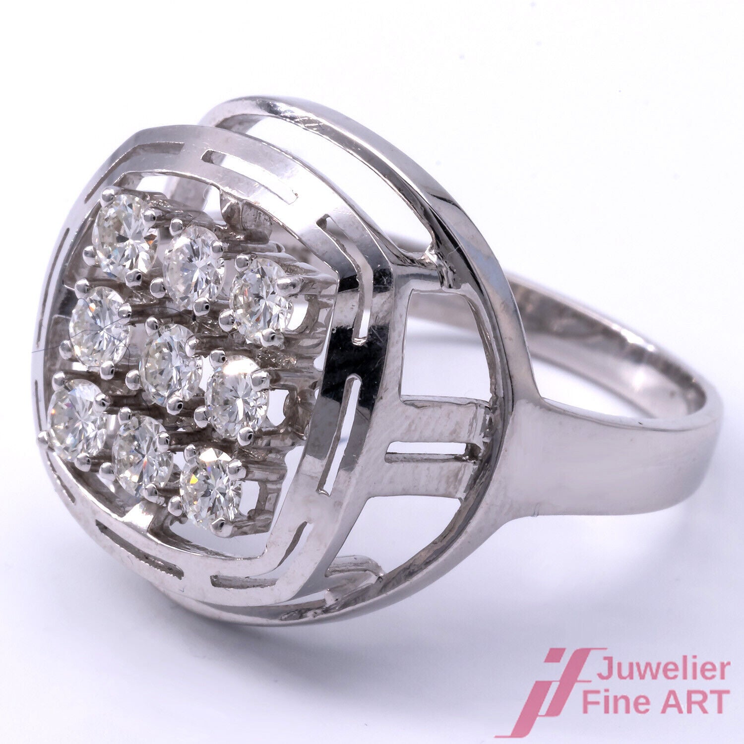 Damenring - 14K/585 Weißgold - 9 Diamanten zus. ca.1,0 ct TW/vs - 7,1 g - Gr. 61