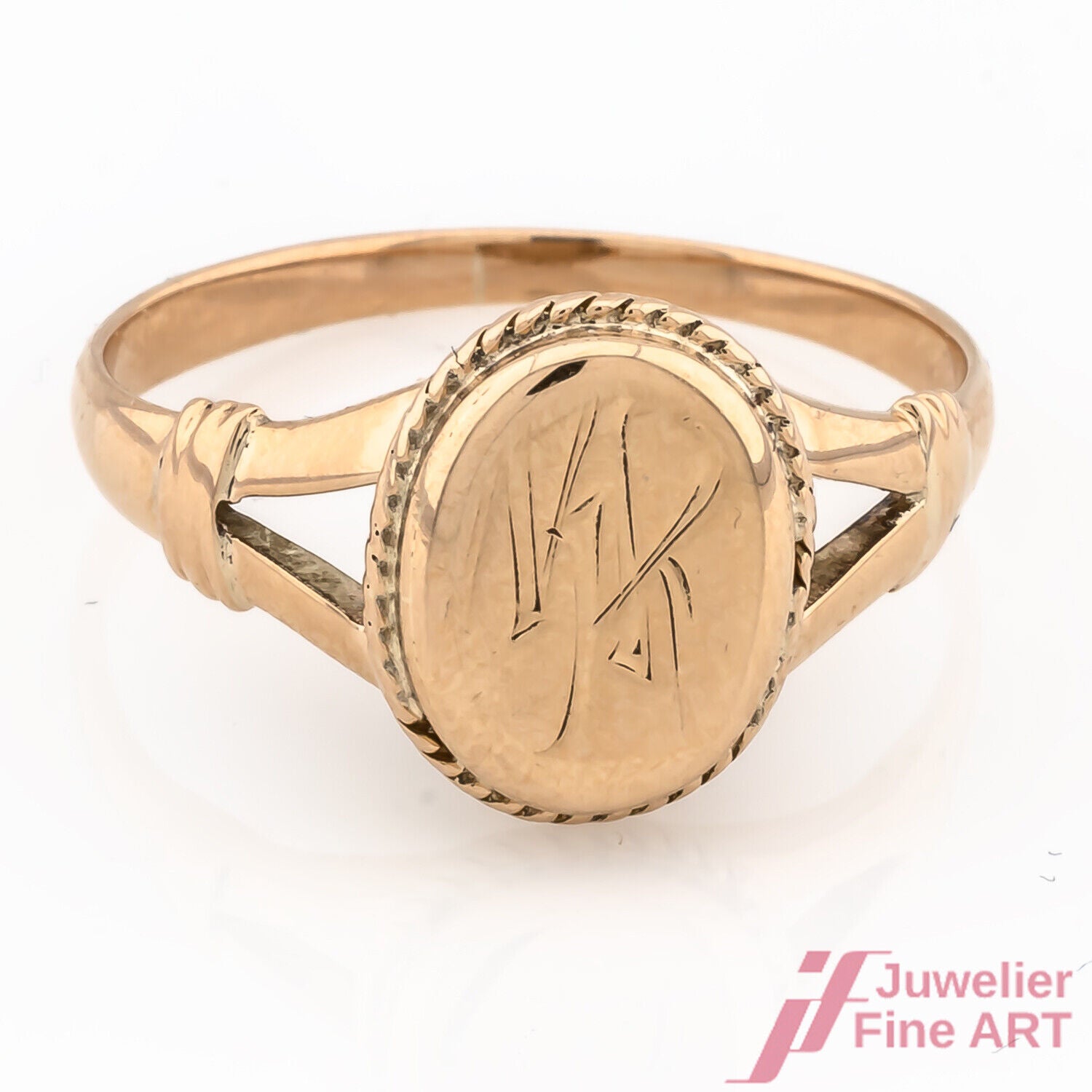 Ring ohne Besatz 585/14K Roségold mit Monogramm Größe 54