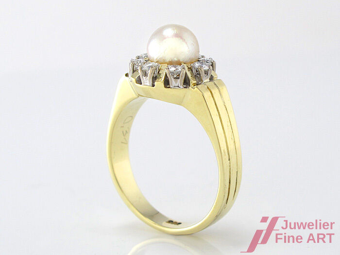 Ring mit  Perle & Diamantbesatz ca. 0,40 ct  - 585/14K Gelbgold - 7,1 g -Gr.56