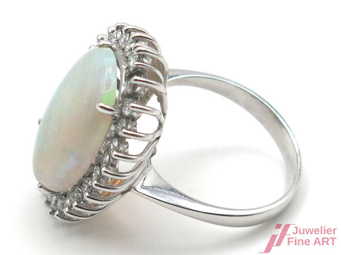 Ring - 14K WG -1 Opal ca. 15,0 ct - 26 Diamanten ca. 1,0 ct W/si - 7,9 g - Gr.57