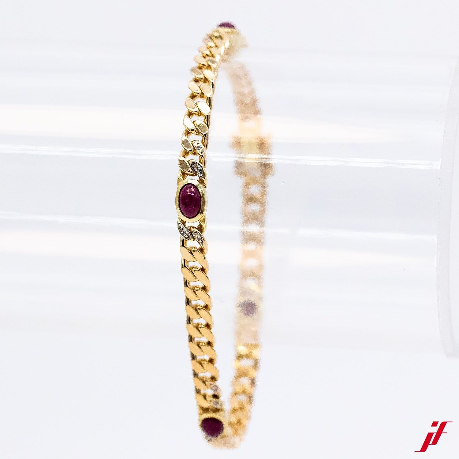 Armband 14K Gelbgold 1 Rubin 0,40ct 16 Diamanten Brillanten 0,20ct 19,5cm