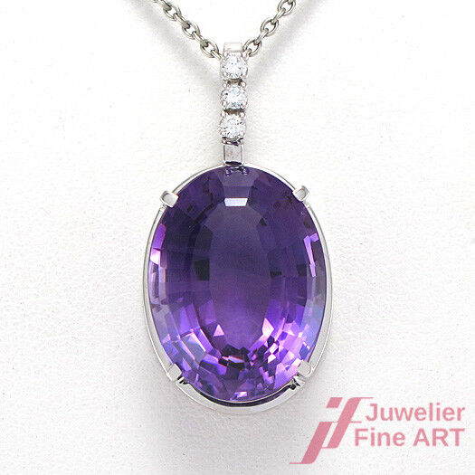 Anhänger - Amethyst & 3 Brillanten ca. 0,15 ct TW-VSI - 18K Weißgold - 5,7 g