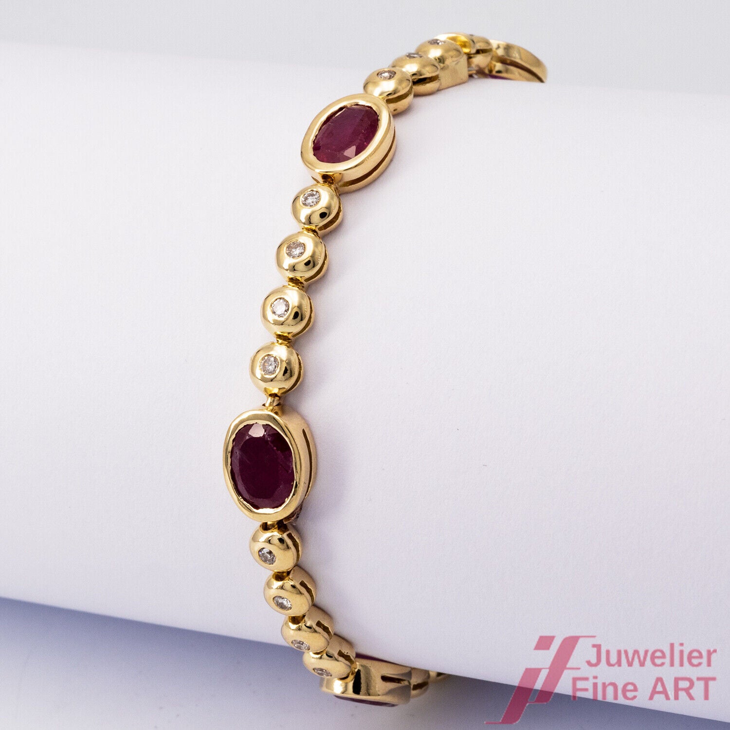 Armband Bracelet 750/18K Gelbgold rote Rubine Diamanten Brillanten 17,5 cm