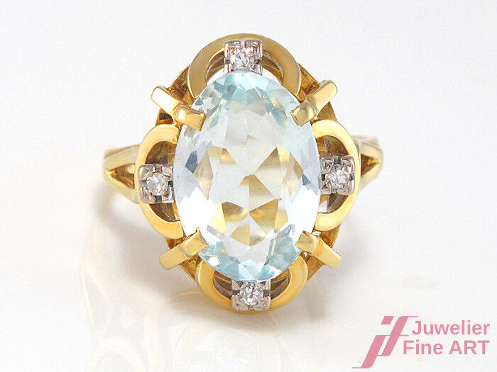 Ring mit Aquamarin + Brillanten ca. 0,30 ct TW-VSI in 14K/585 Gelbgold - 5,6 g