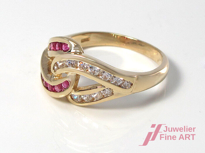 Ring 585/14K Gelbgold - 11 Rubine ca. 0,30 ct - 12 Diamanten ca. 0,70 ct TW-VSI