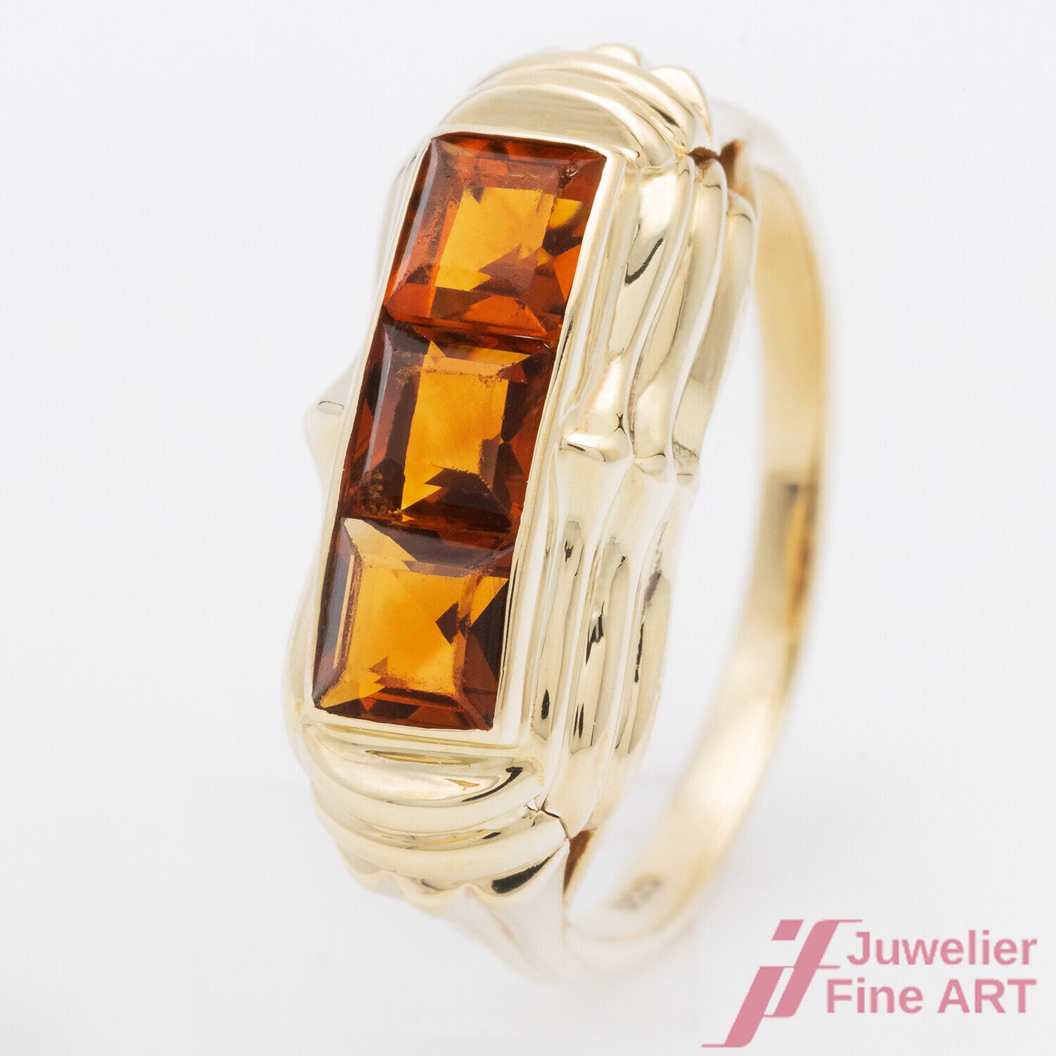 Ring 585/14K Gelbgold Citrine Quadrat orange Vintage Größe 55