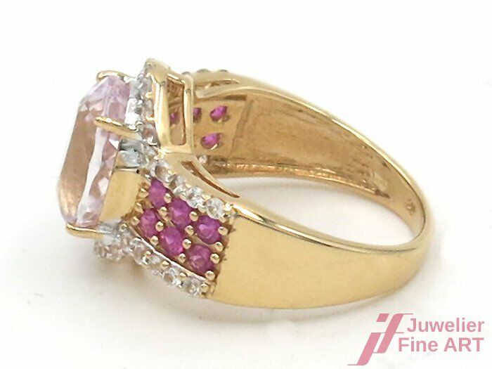 Ring 18K/750 GG besetzt mit 1 Amethyst + weiße/pinke Saphire - 6,4 g - Gr. 53,5