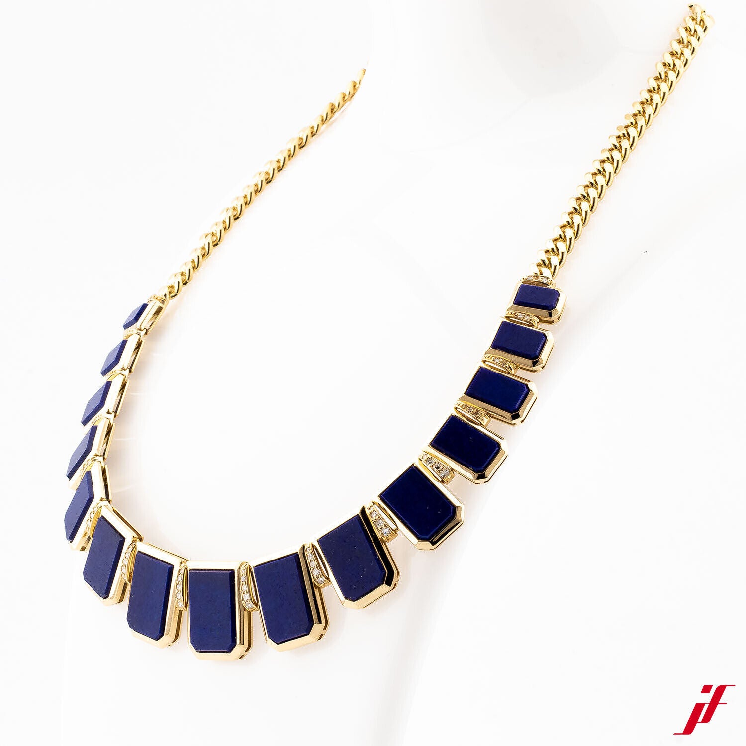 Collier 750/18K Gelbgold 15 Lapis Lazuli 53 Diamanten Brillanten 41 cm