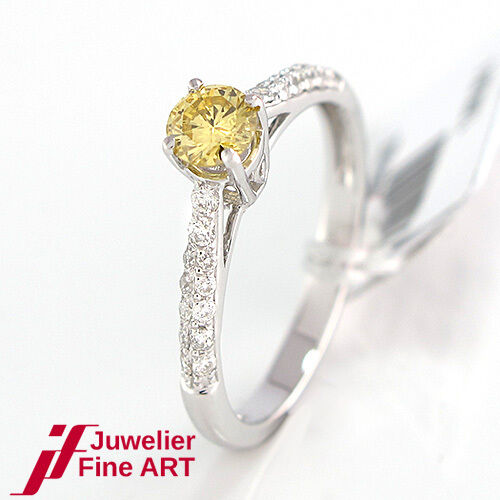 Ring 18K Gold 1 Brillant yel. 0,30 ct + 24 Brillanten ca. 0,21 ct - 2,4g Gr. 53