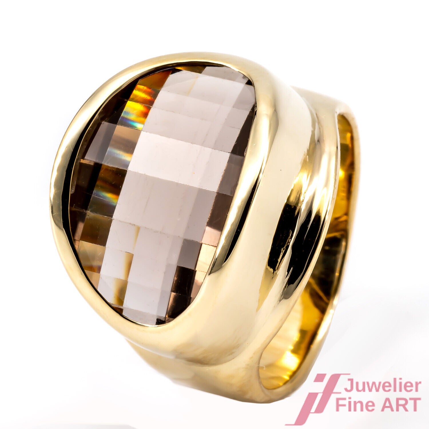 RING - 14K/585 Gelbgold - 1 ovaler facettierter Rauchquarz - 12,0 g - Gr. 56,5