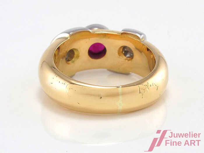 Ring mit 1 Rubin & Diamantbesatz. ca.0,40 ct W-SI -18K/750 Gelb/Weißgold -Gr 57