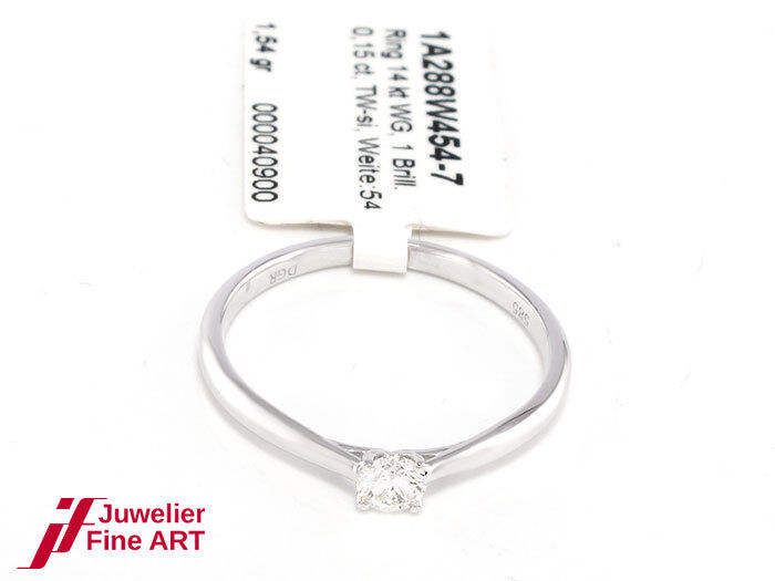 Diamant-Solitärring 0,15 ct TW-SI - 585/14K Weißgold - 1,7 g - Gr. 54 - NEU