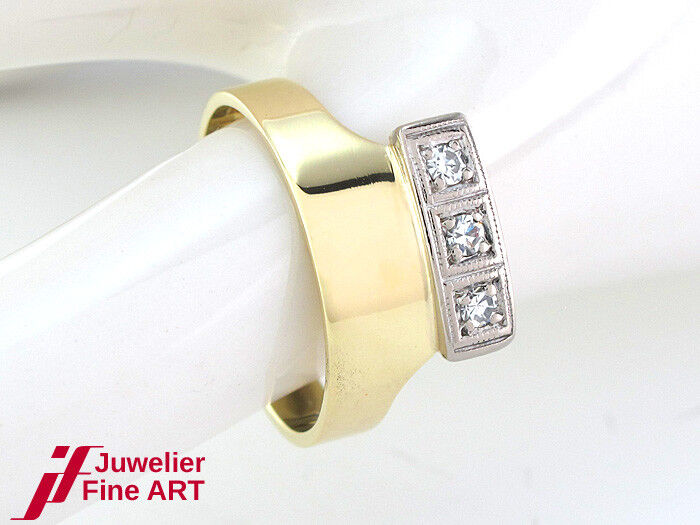 3-Diamantring ca. 0,15 ct in 585/14K Gelbgold/Weißgold - Gr. 50 - 2,9 g