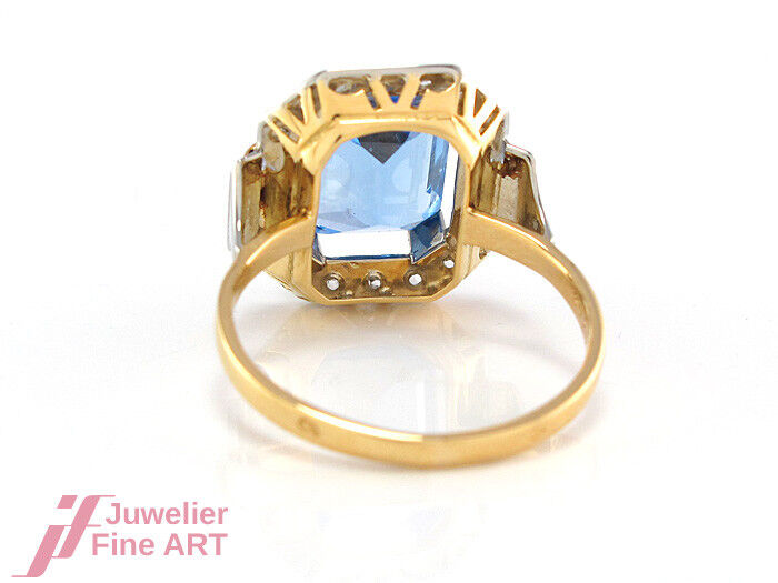 Ring - 14 Diamanten ca. 0,14 ct & 1 synthetischer Stein in 18K/750 Tricolor-Gold