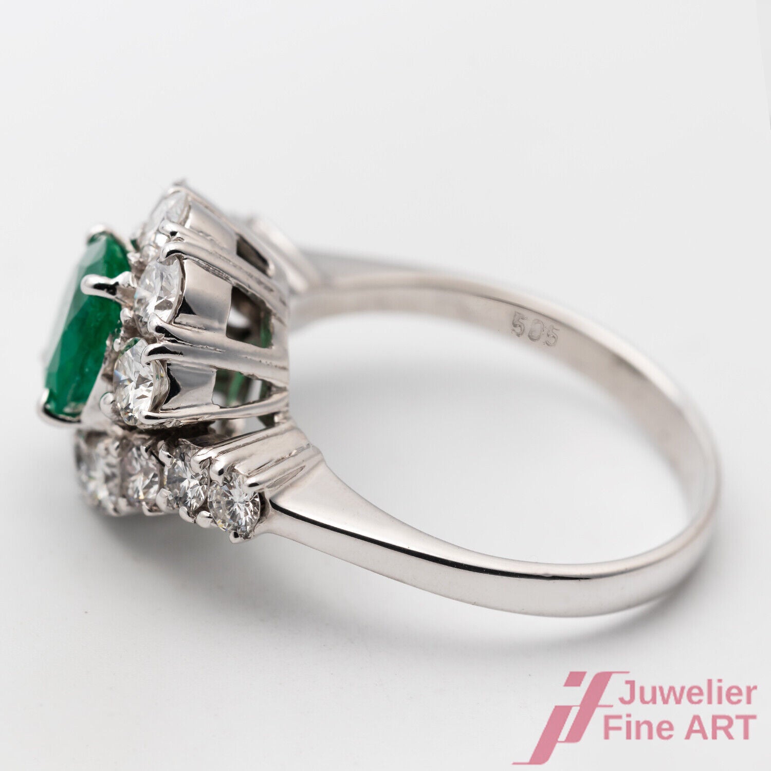 Ring 585/14K Weißgold Smaragd Emerald Kolumbien Diamanten Brillanten Größe 52