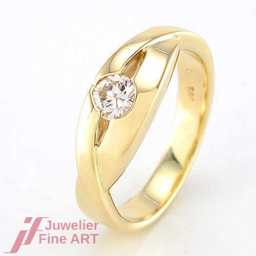 Damenring - 14K/585 Gelbgold - 1 Brillanten ca. 0,35 ct W-SI - 6 g - Gr. 56