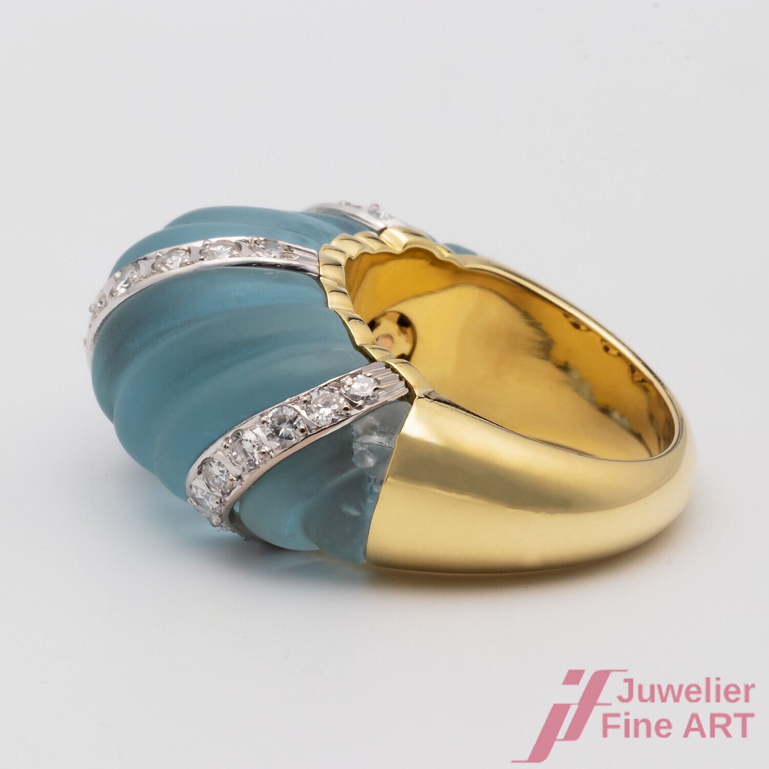 Ring Kuppelring Bucherer 750/18K Gelbgold Aquamarin blau Brillanten Einzelstück