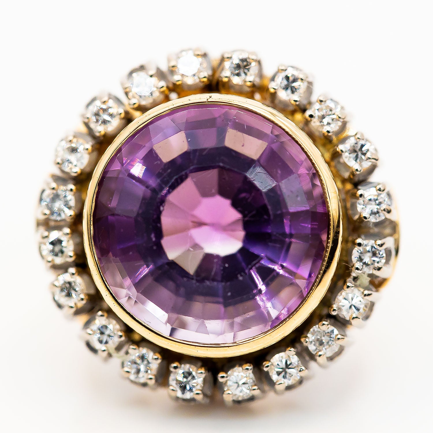 Ring 585/14K Weißgold Gelbgold Amethyst Diamant 1,0ct H/SI Gr.53 - Wert 3.000€