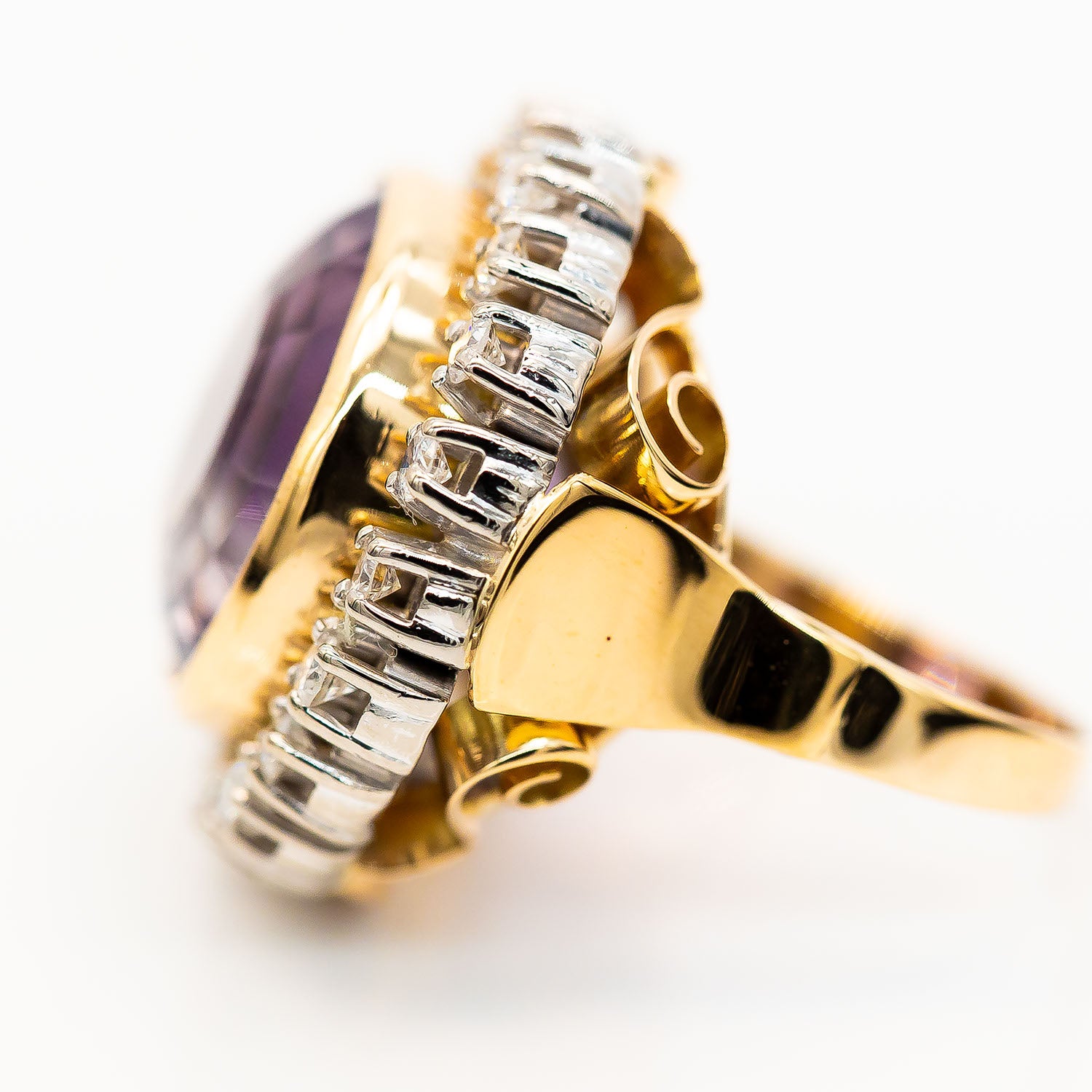 Ring 585/14K Weißgold Gelbgold Amethyst Diamant 1,0ct H/SI Gr.53 - Wert 3.000€