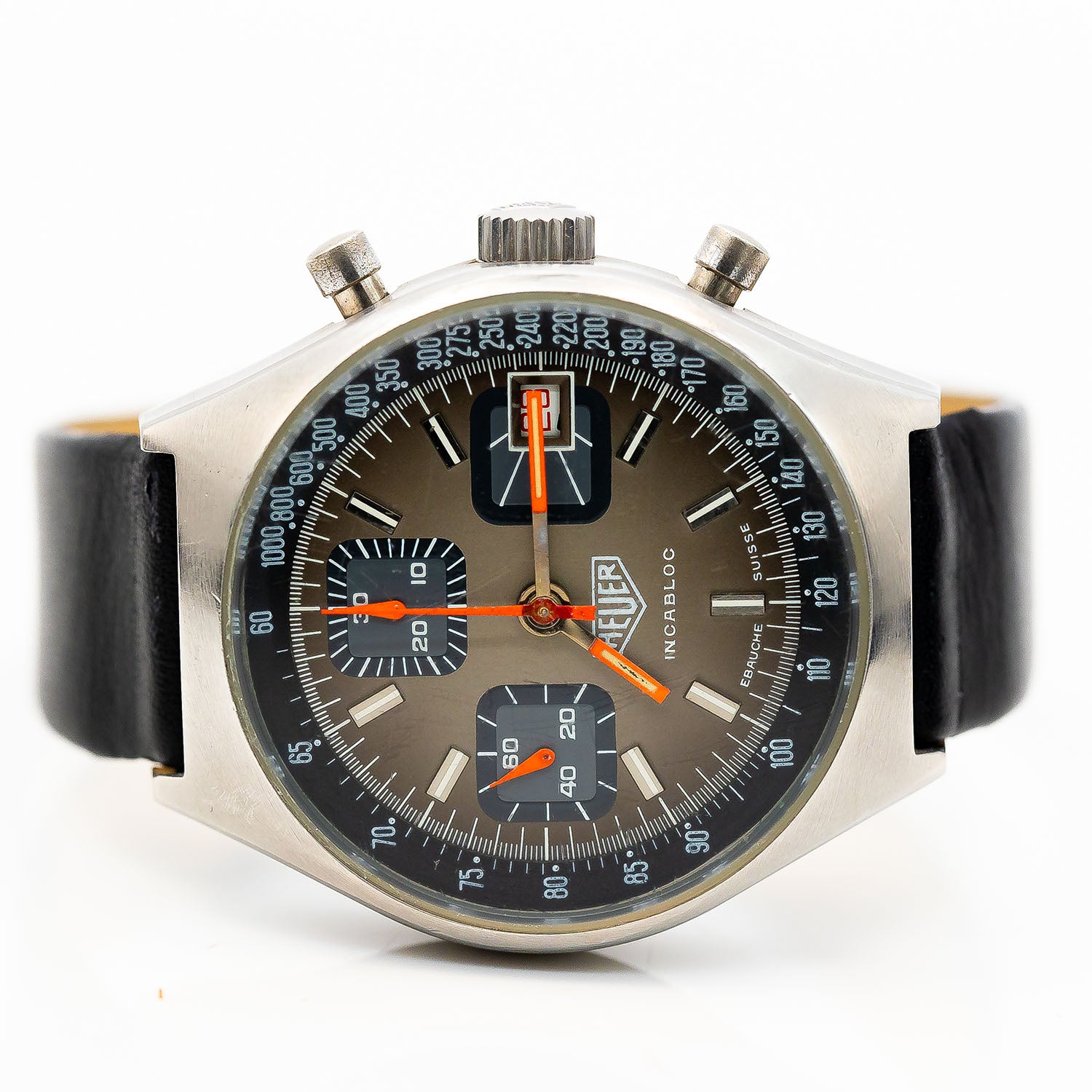 Heuer Incabloc Vintage Ref.97517 38mm Handaufzug Mineralglas Stahl Leder