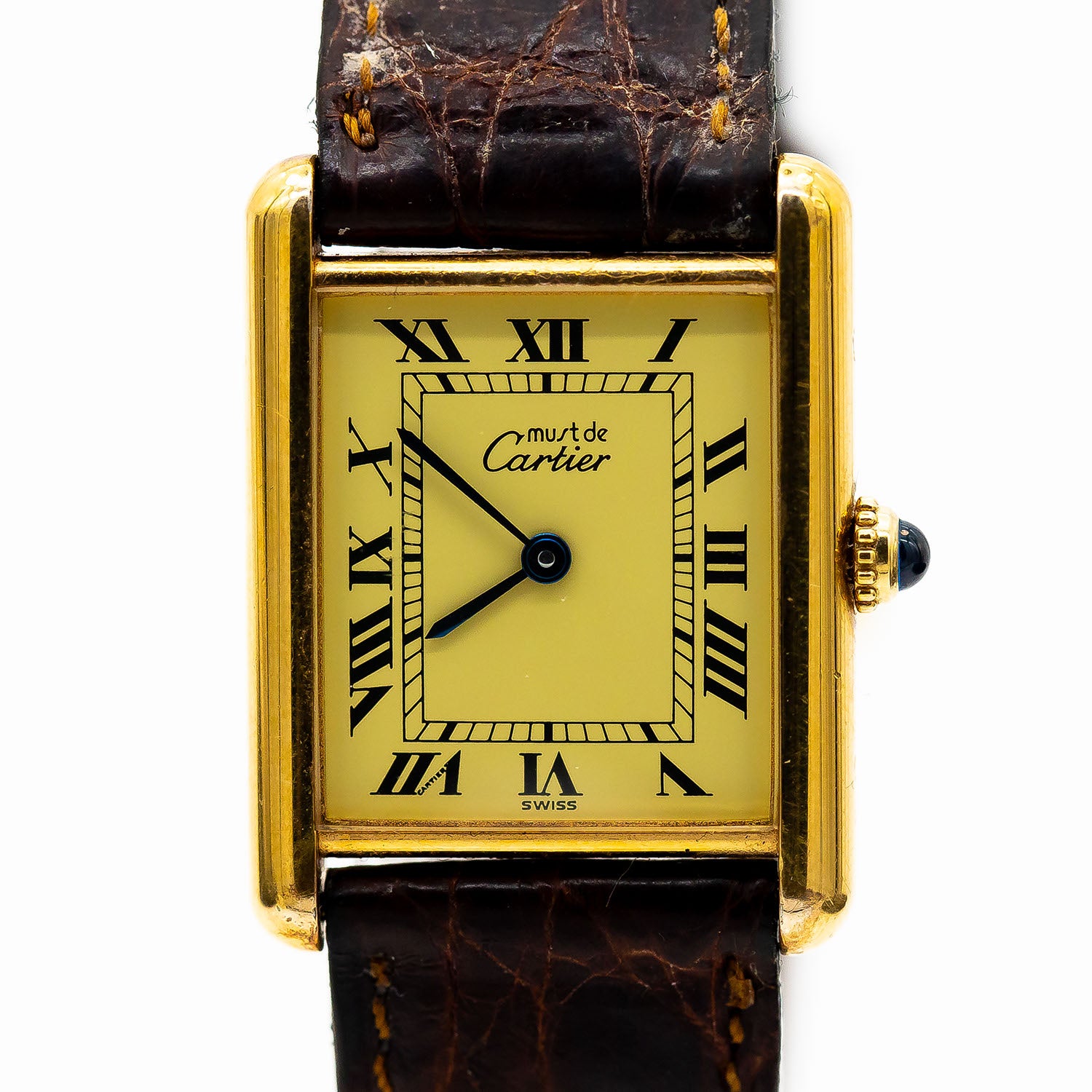 Cartier Tank Vermeil 23mm Ref.590005 Silber vergoldet Quarz Croco