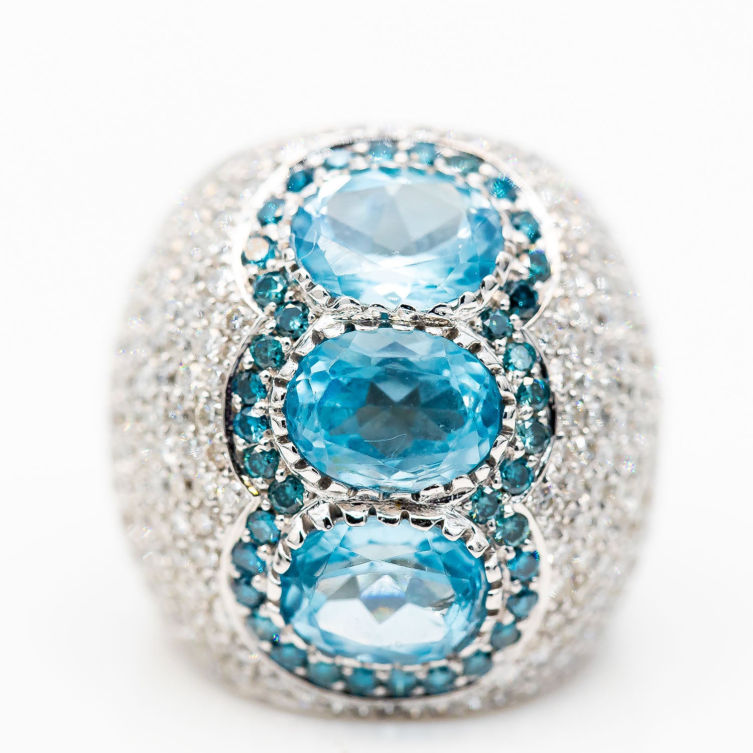 Ring 18K Weißgold Auqamarin blaue/weiße Diamanten ca. 6,5ct Gr.52 - Wert 18.000€