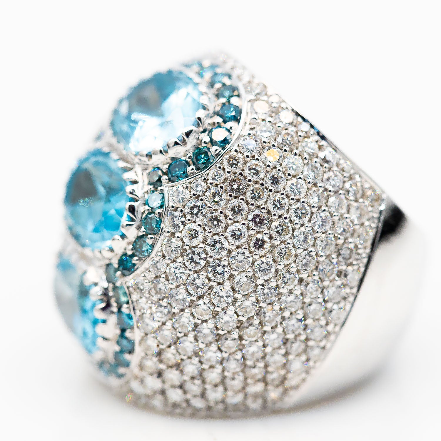 Ring 18K Weißgold Auqamarin blaue/weiße Diamanten ca. 6,5ct Gr.52 - Wert 18.000€