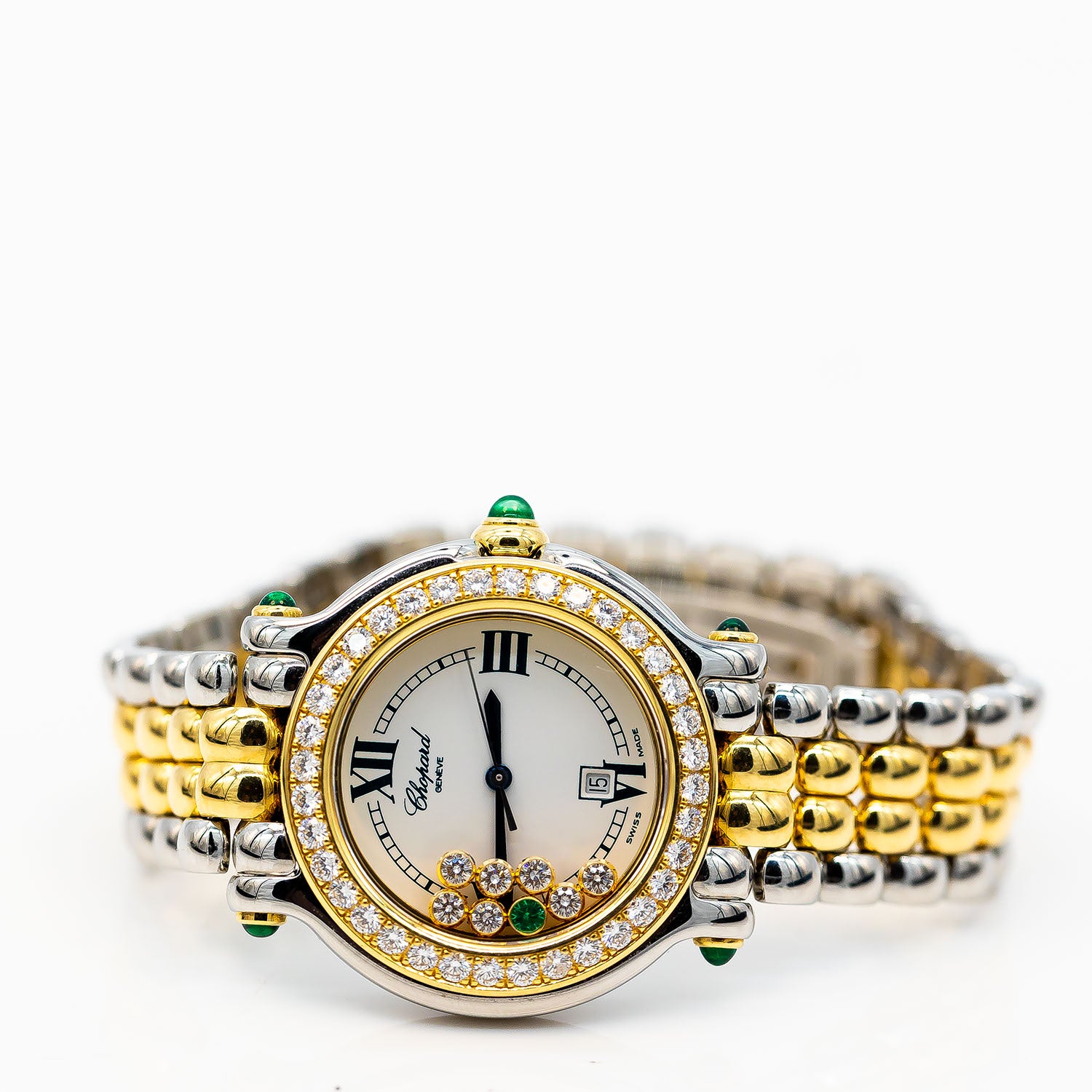 Chopard Happy Sport 32mm Ref.27/8237 Gold/Edelstahl Quarz Diamant Smaragd