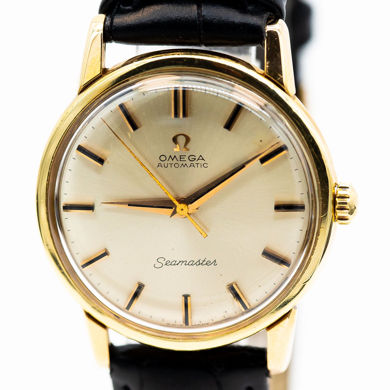 Omega Seamaster Geneve Vintage Ref.166.041 Automatik Gelbgold Plexiglas Croco