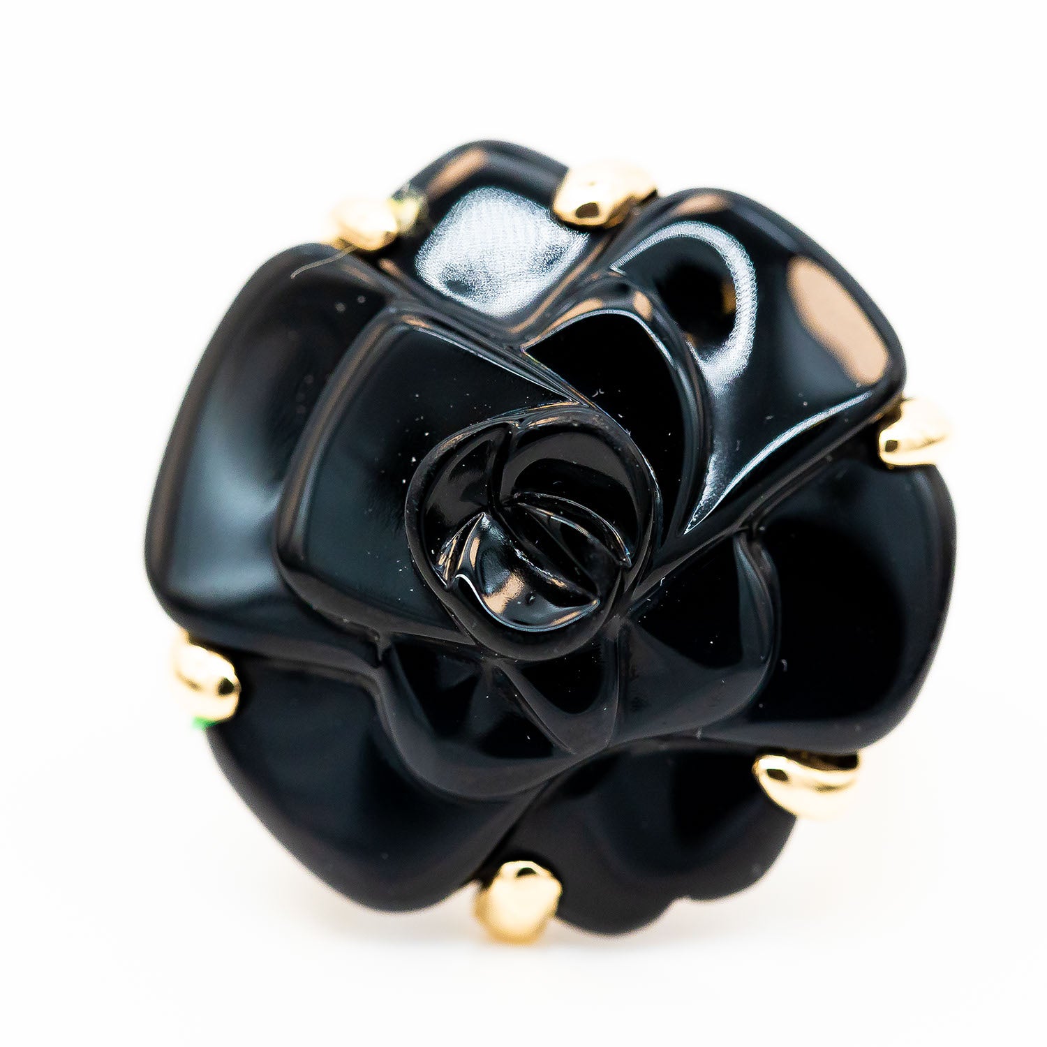 Chanel Camelia Ring 750/18K Gelbgold Onyx Gr.56